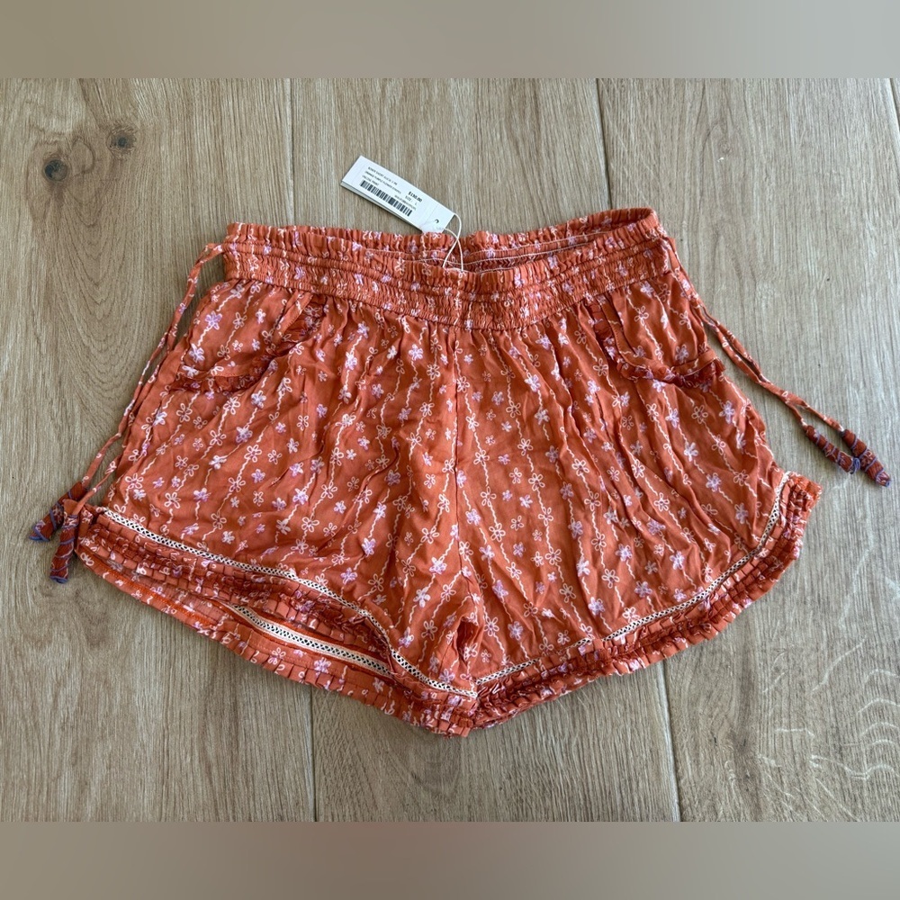 NWT Poupette St. Barth Alicia Boxer Shorts in Orange Purple Flower Stripes - Picture 2 of 4